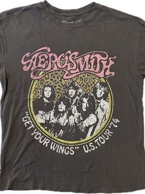 Aerosmith Men’s Short Sleeve Graphic Tee - Black with Pink & Yellow